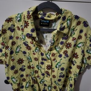 H&M Yellow and Green Casual Button Down Shirt